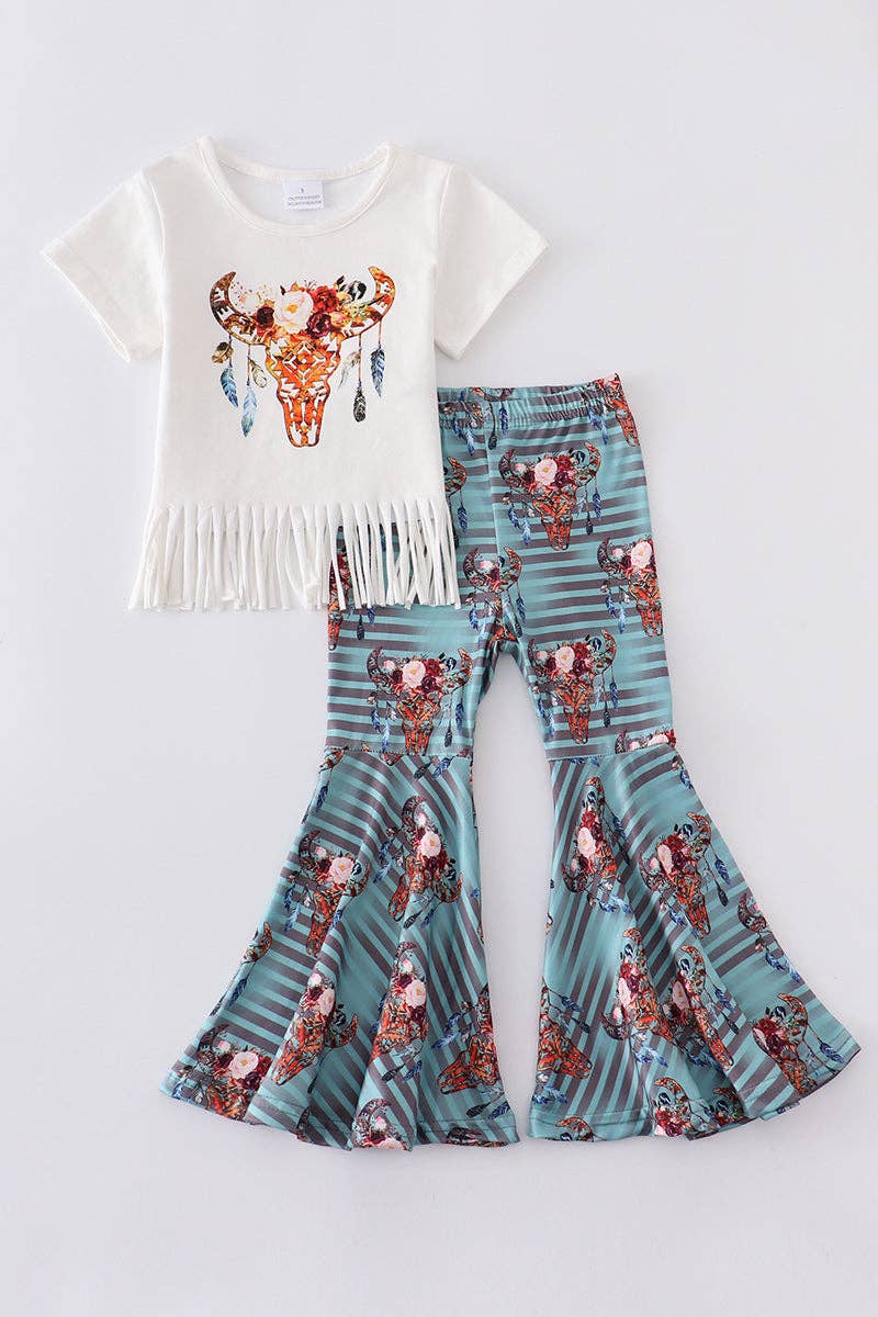 White ox floral print bell pant set