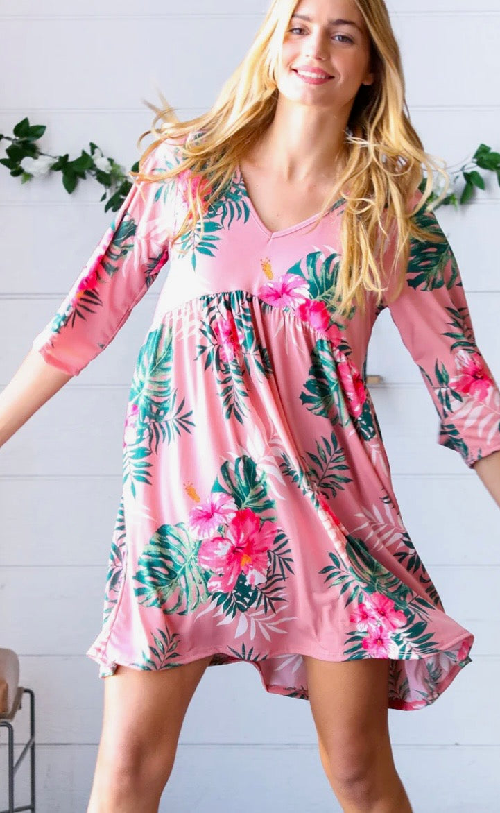 Tropical Floral Babydoll Dress